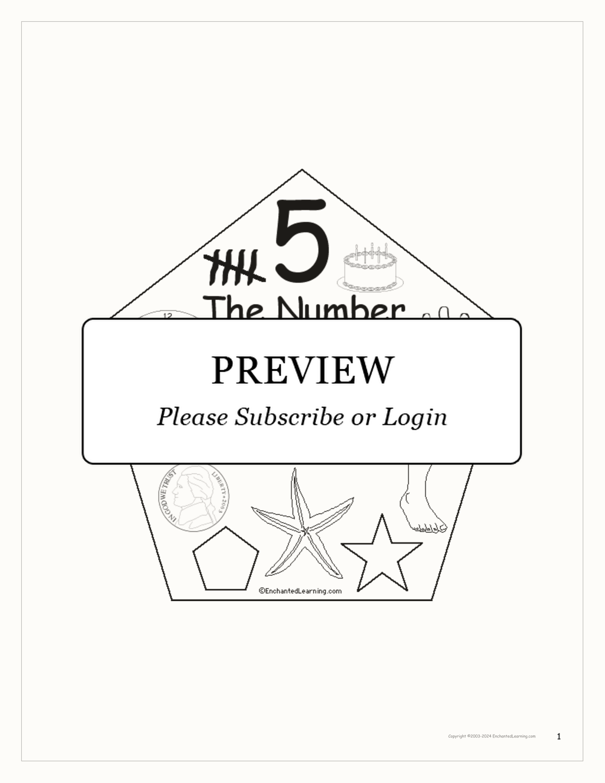 The Number Five Book interactive printout page 1