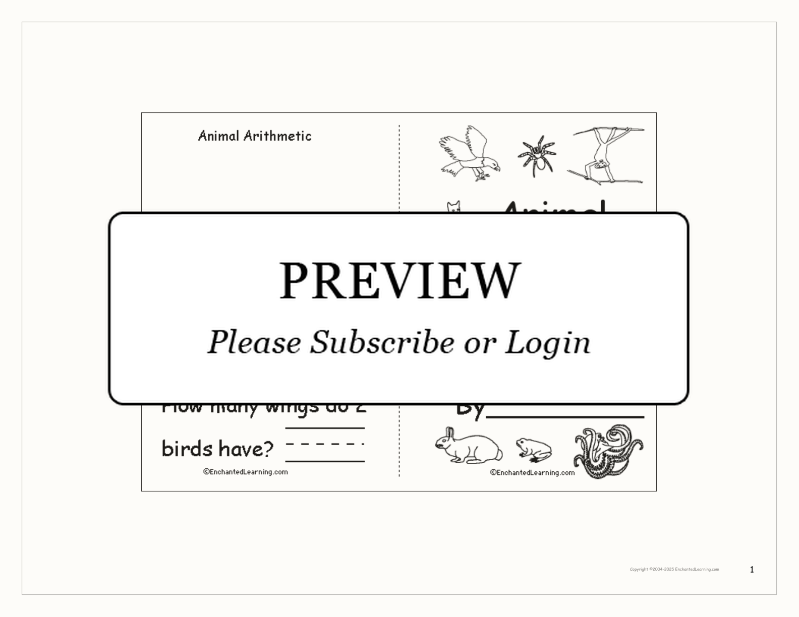 Animal Arithmetic Book (Draw your own pictures) interactive worksheet page 1