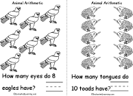 Search result: 'Animal Arithmetic Book with Pictures, A Printable Book: Eagle Eyes, Toad Tongues'