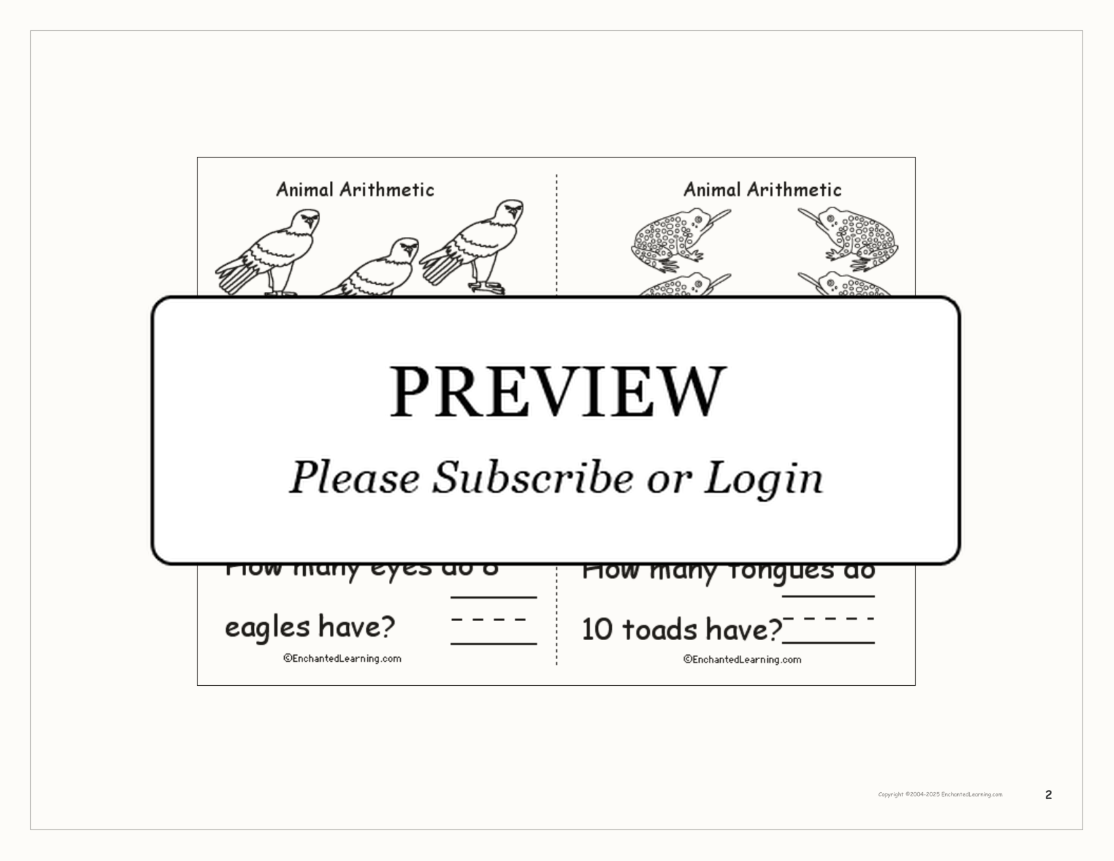 Animal Arithmetic Book (with pictures) interactive printout page 2