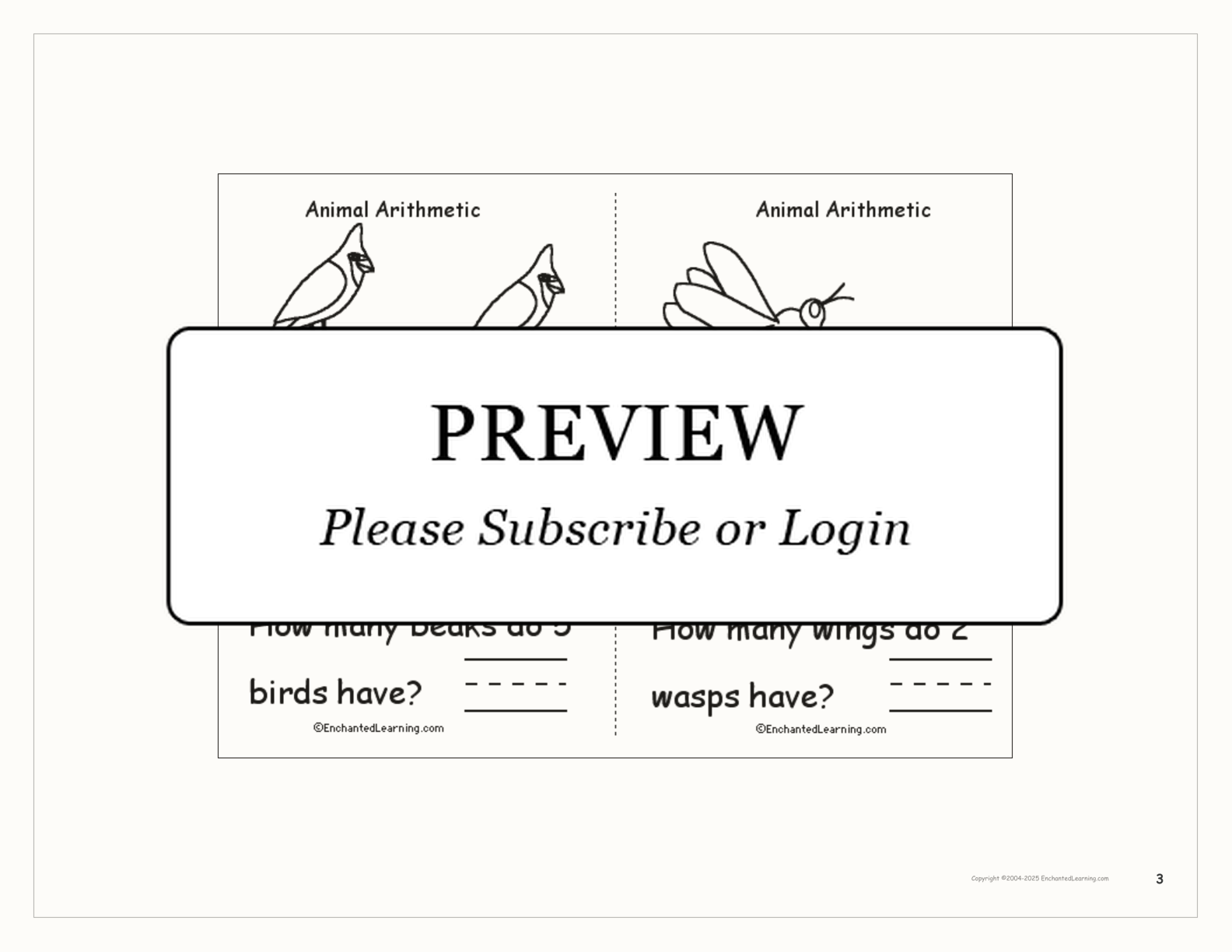 Animal Arithmetic Book (with pictures) interactive printout page 3