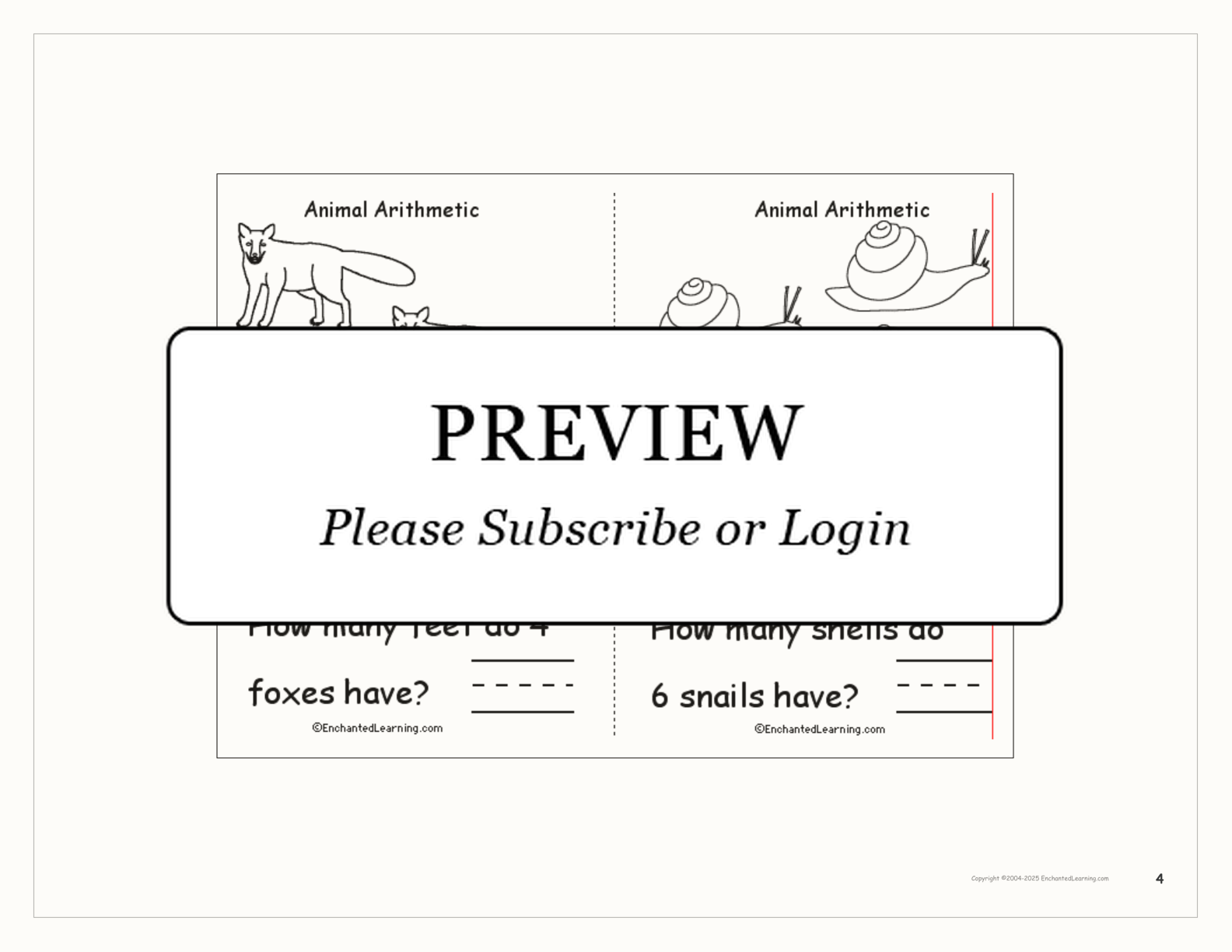 Animal Arithmetic Book (with pictures) interactive printout page 4