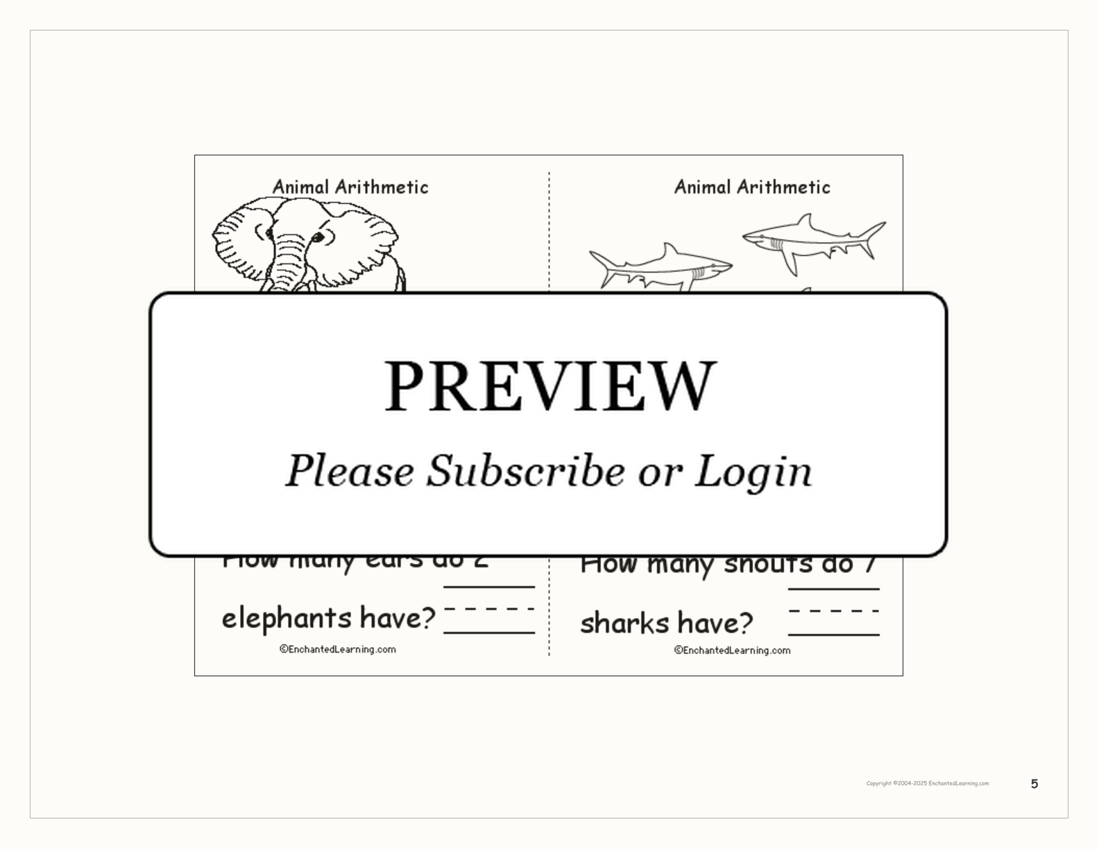 Animal Arithmetic Book (with pictures) interactive printout page 5