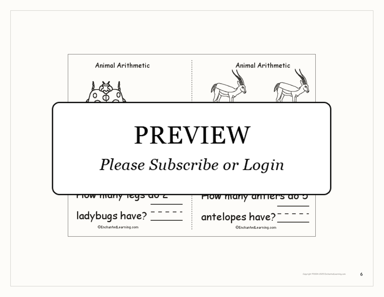 Animal Arithmetic Book (with pictures) interactive printout page 6