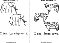 Search result: 'Animals and Numbers Book, A Printable  Book: 2 Elephants, 3 Cows'