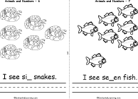 Search result: 'Animals and Numbers Book, A Printable  Book: 6 Snakes, 7 Fish'