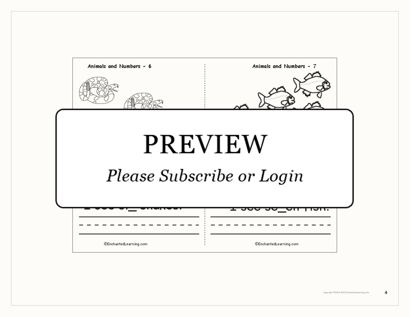 Animals and Numbers Book interactive printout page 4