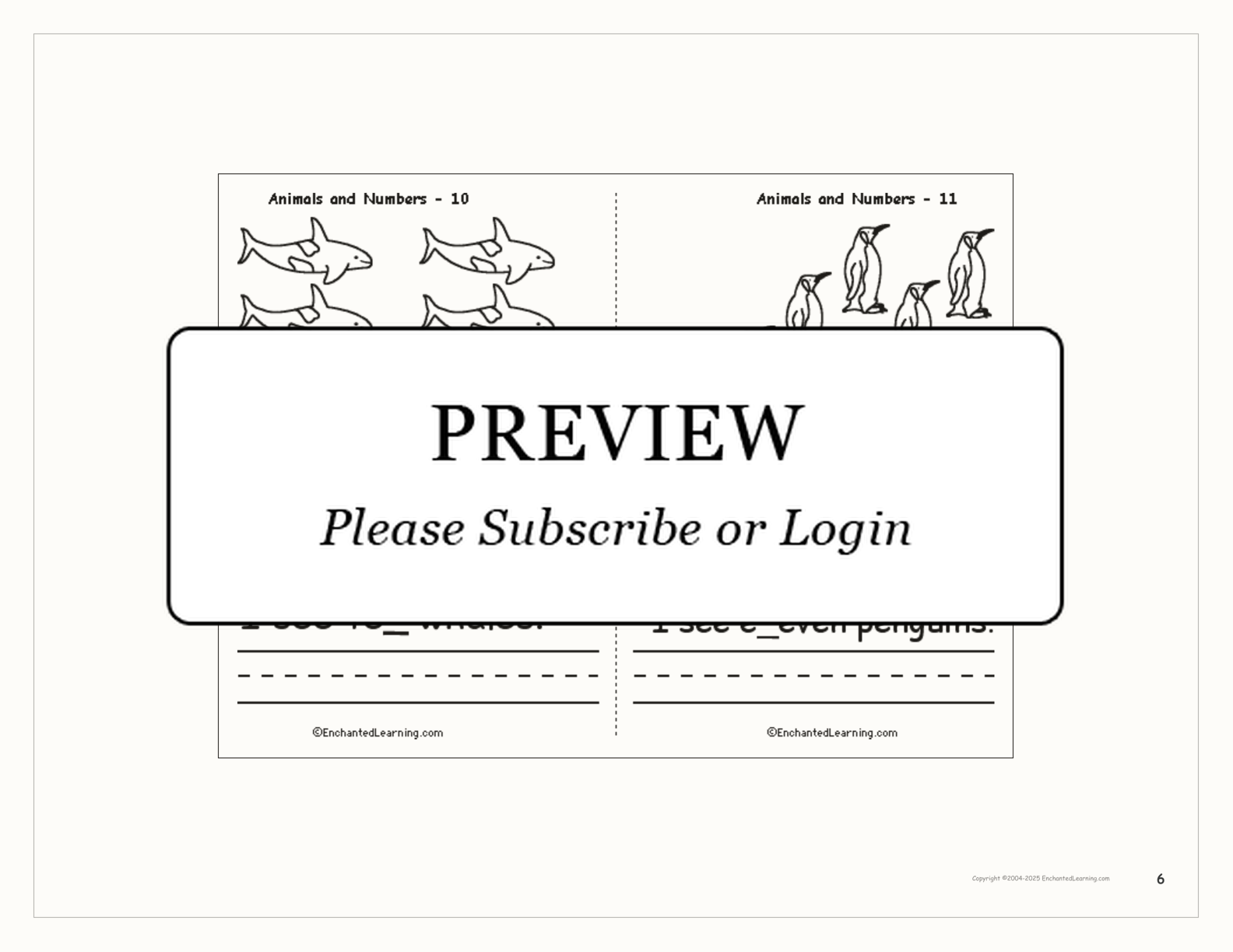 Animals and Numbers Book interactive printout page 6