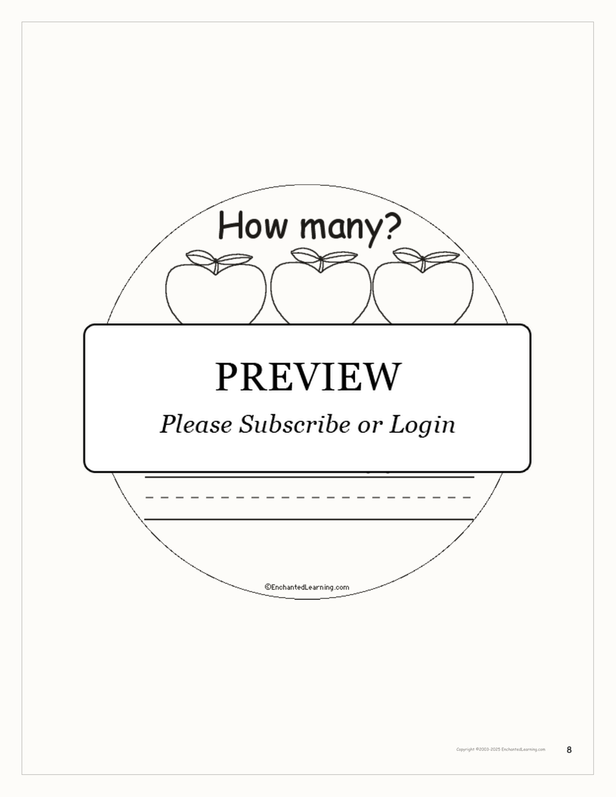 How Many Apples? interactive printout page 8