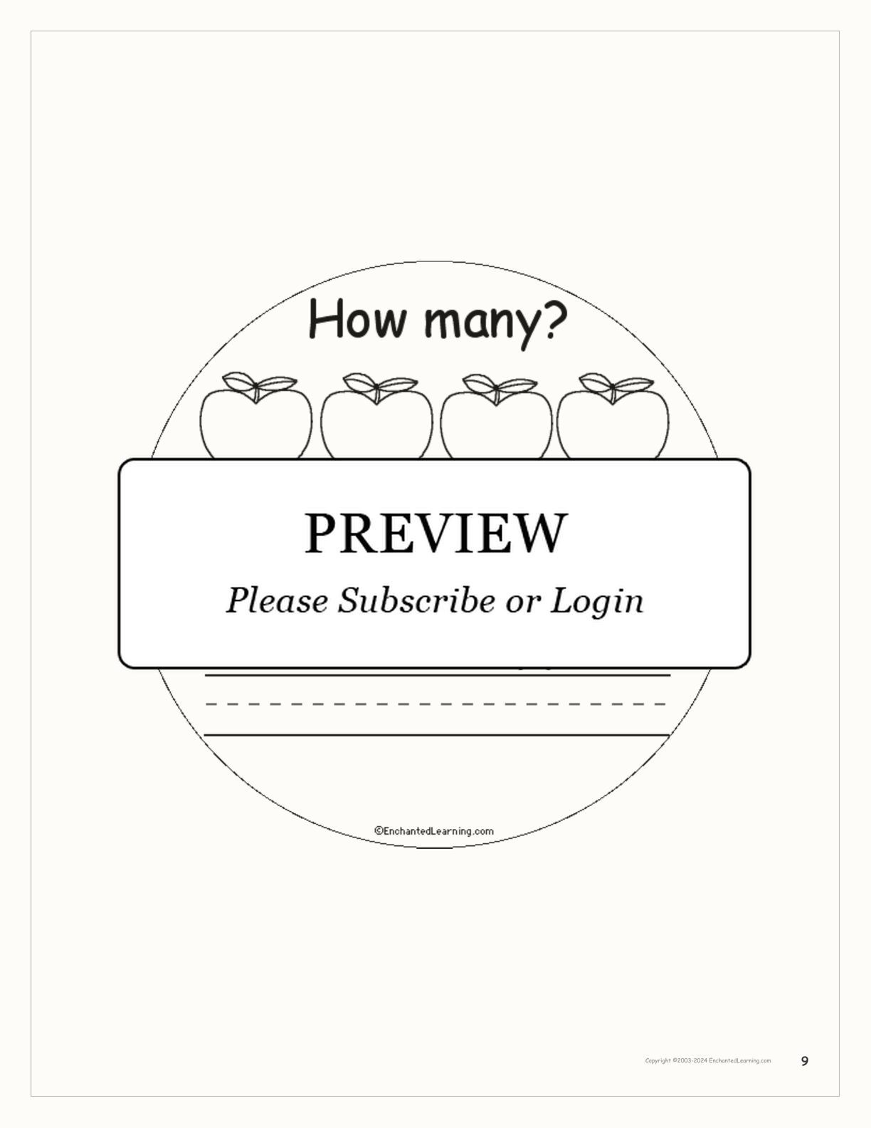 How Many Apples? interactive printout page 9
