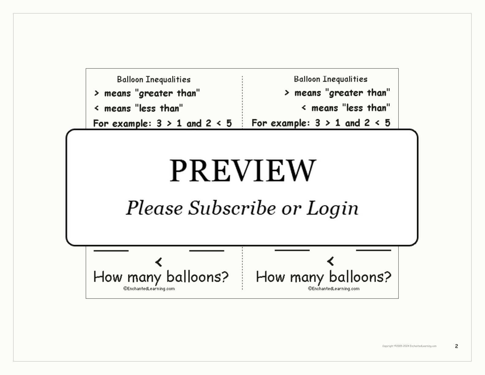 Balloon Inequalities Book interactive worksheet page 2