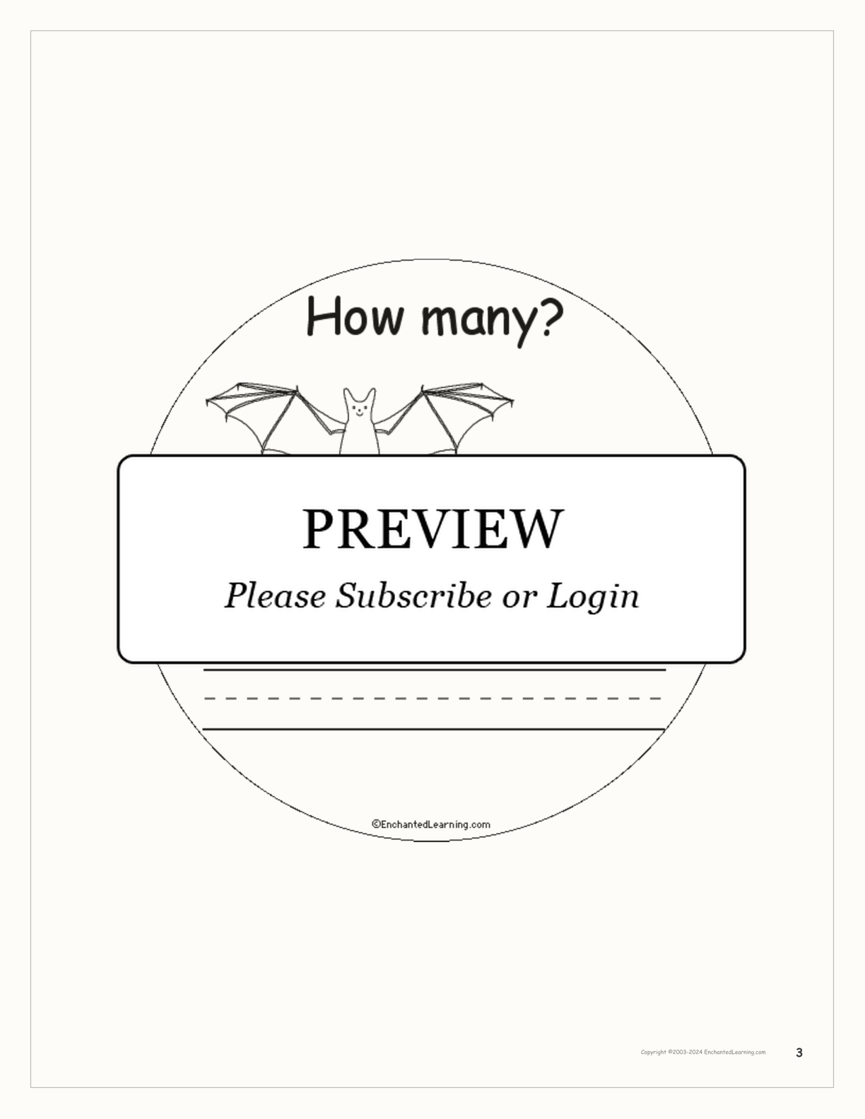 How Many Bats? Book for Early Readers interactive printout page 3