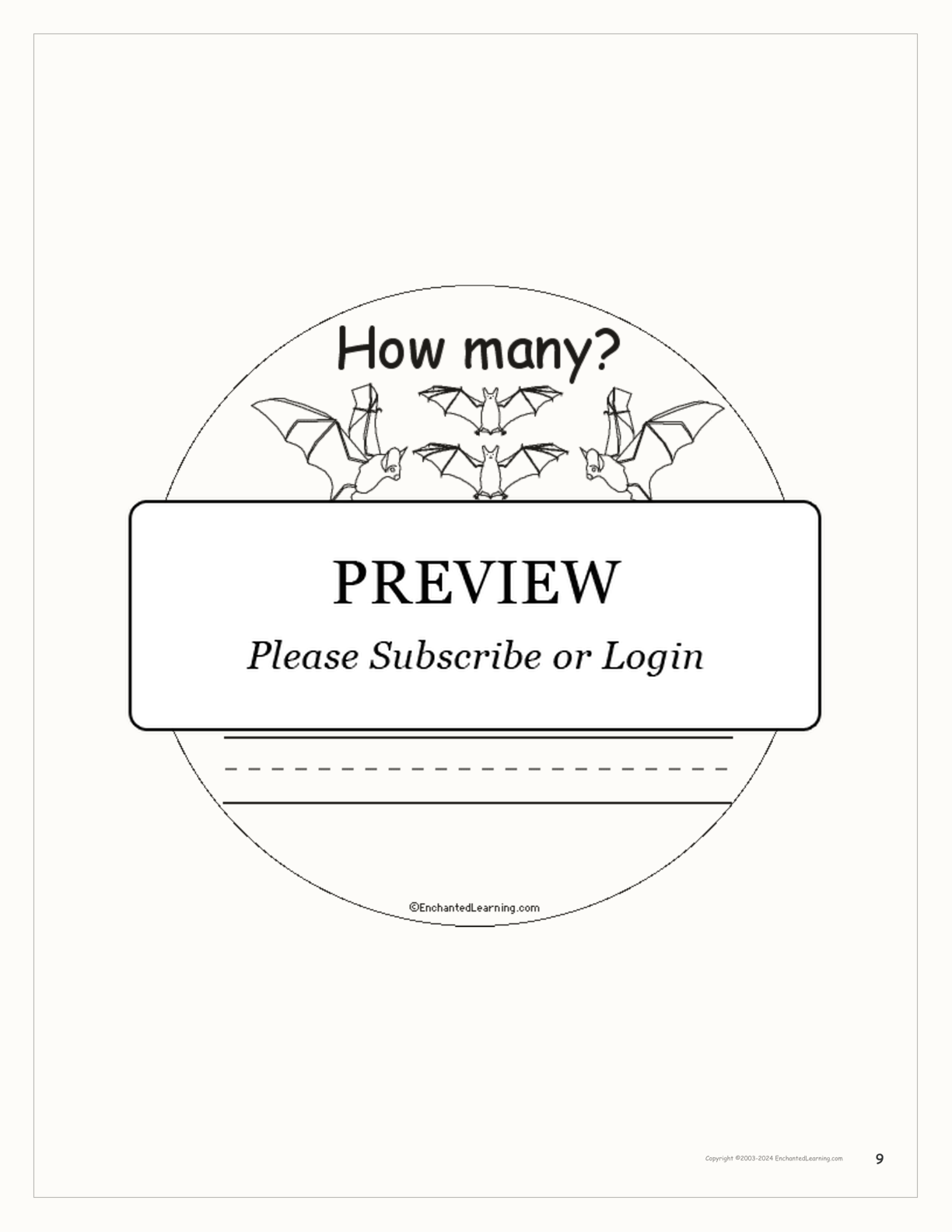 How Many Bats? Book for Early Readers interactive printout page 9