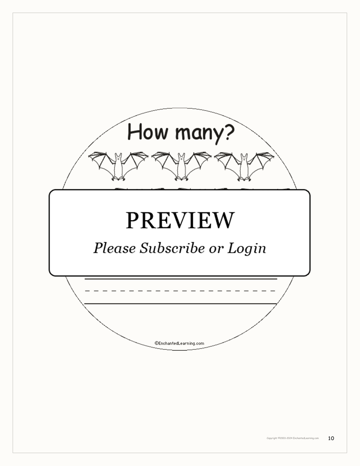 How Many Bats? Book for Early Readers interactive printout page 10