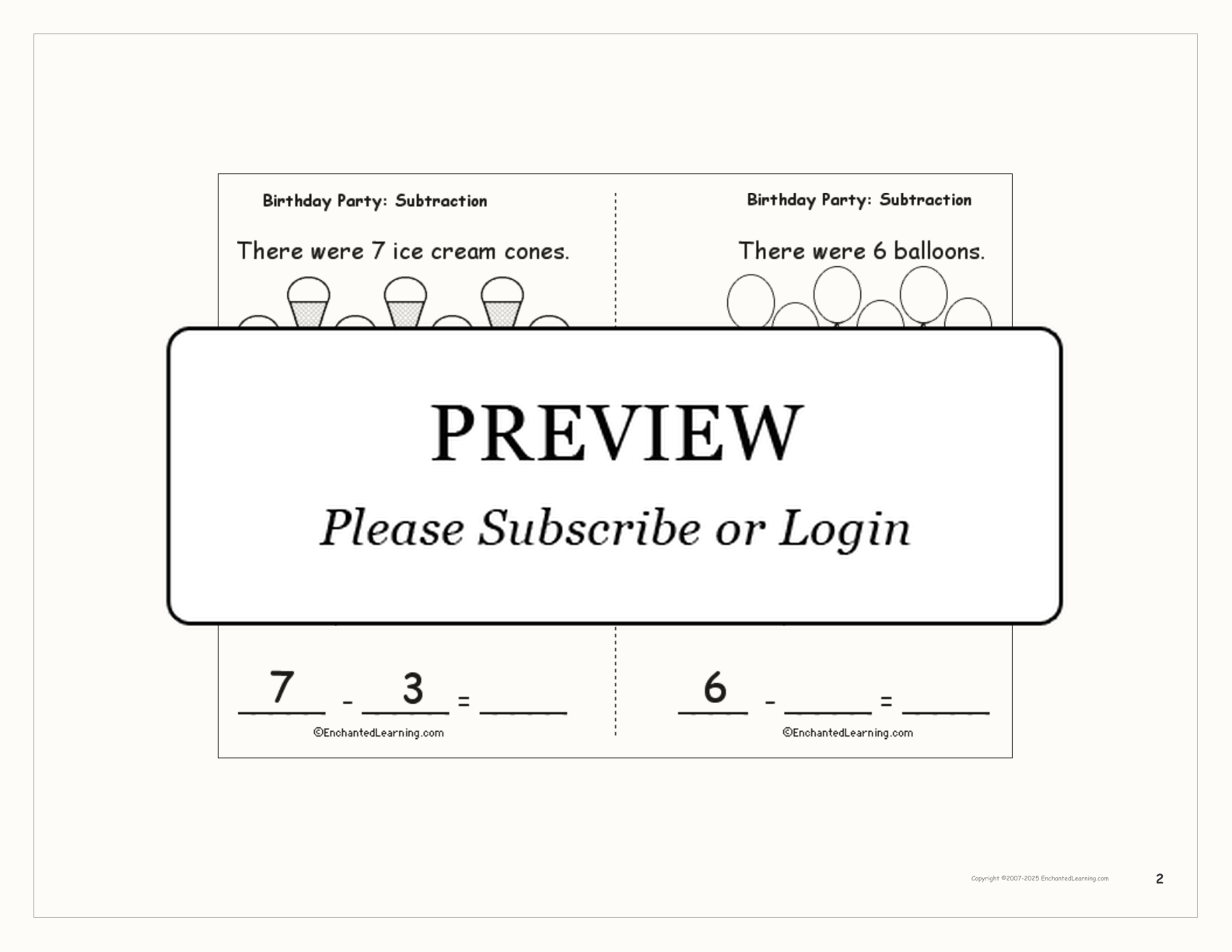 Birthday Party: Subtraction Book interactive worksheet page 2