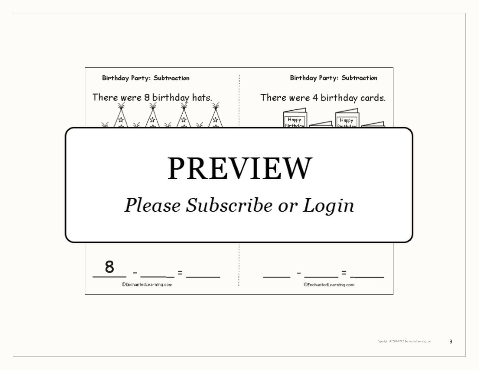 Birthday Party: Subtraction Book interactive worksheet page 3