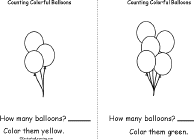 Search result: 'Counting Colorful Balloons Book, A Printable Book: 3 Yellow Balloons, 5 Green Balloons'