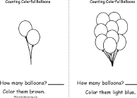 Search result: 'Counting Colorful Balloons Book, A Printable Book: 3 Brown Balloons, 9 Light Blue Balloons'