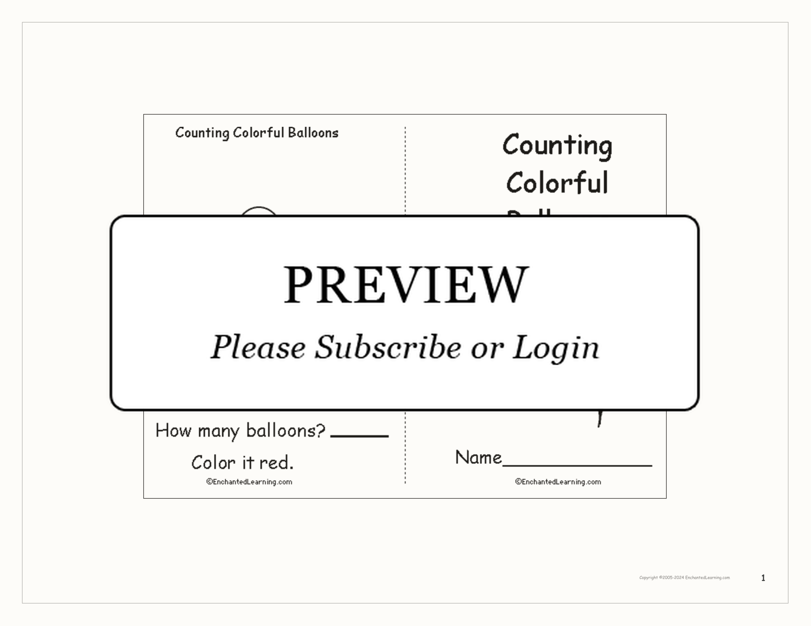 Counting Colorful Balloons Book (1-11) interactive worksheet page 1