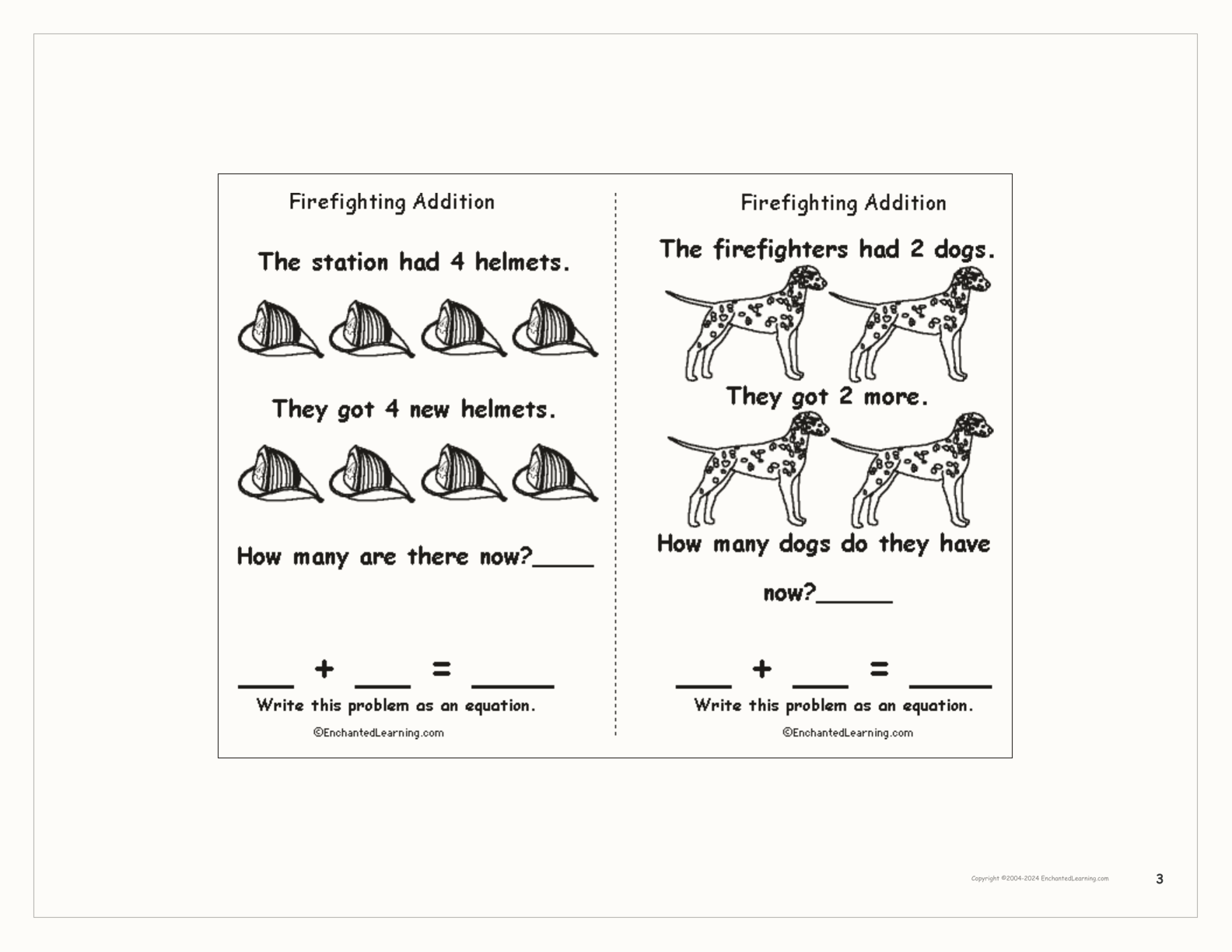 Firefighting Addition: A Printable Book interactive printout page 3