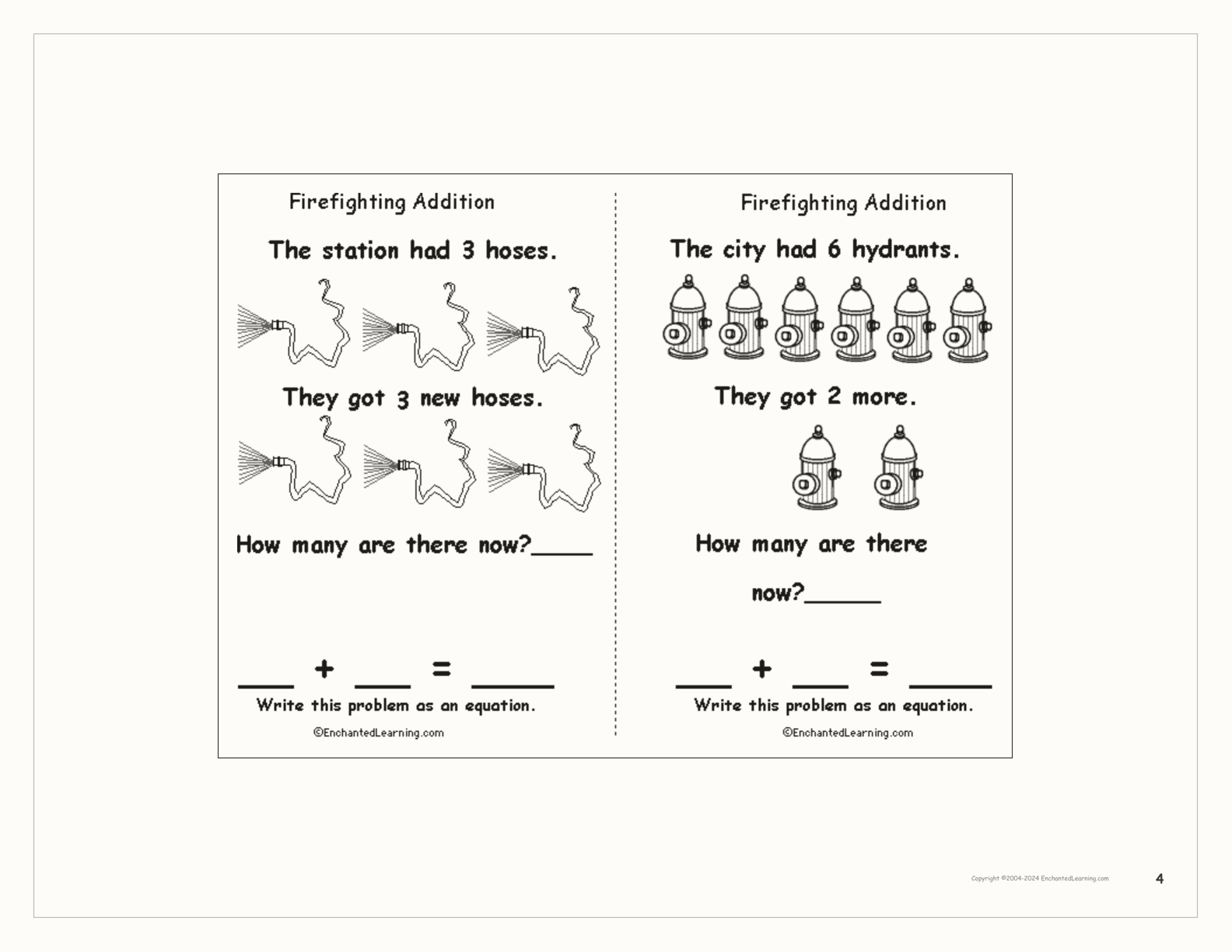 Firefighting Addition: A Printable Book interactive printout page 4