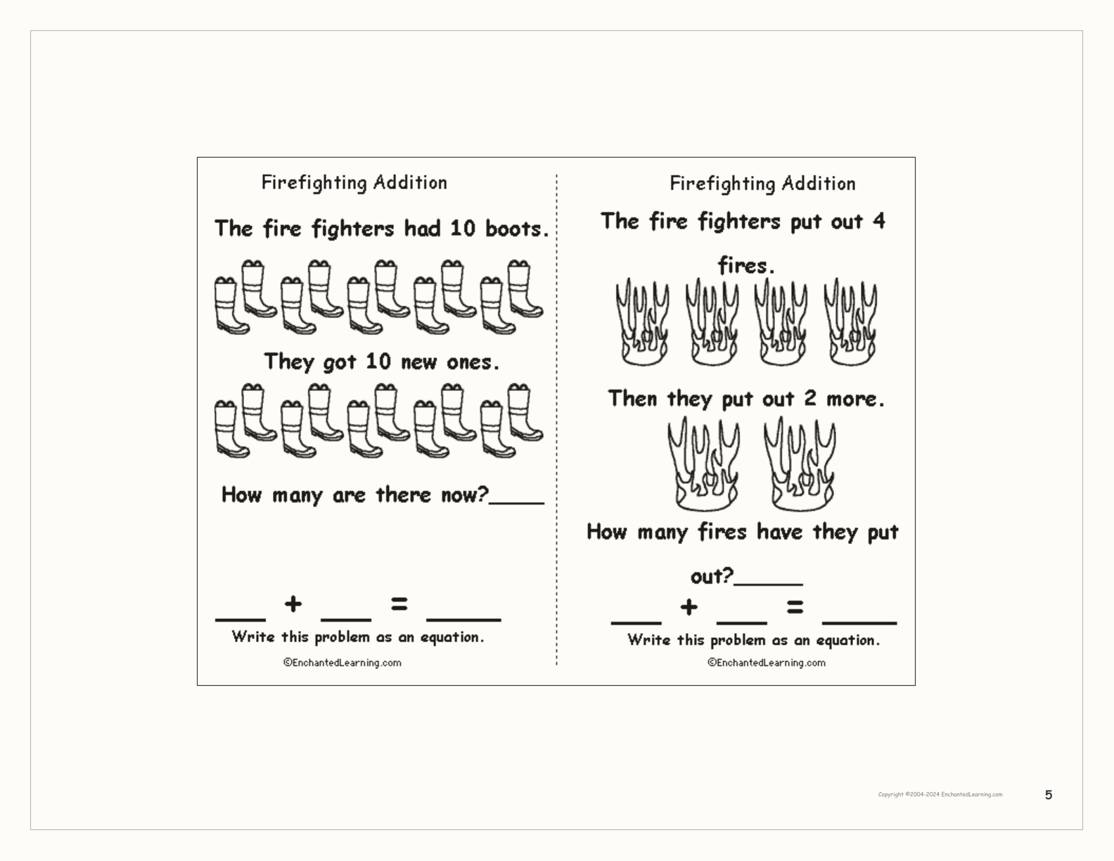 Firefighting Addition: A Printable Book interactive printout page 5