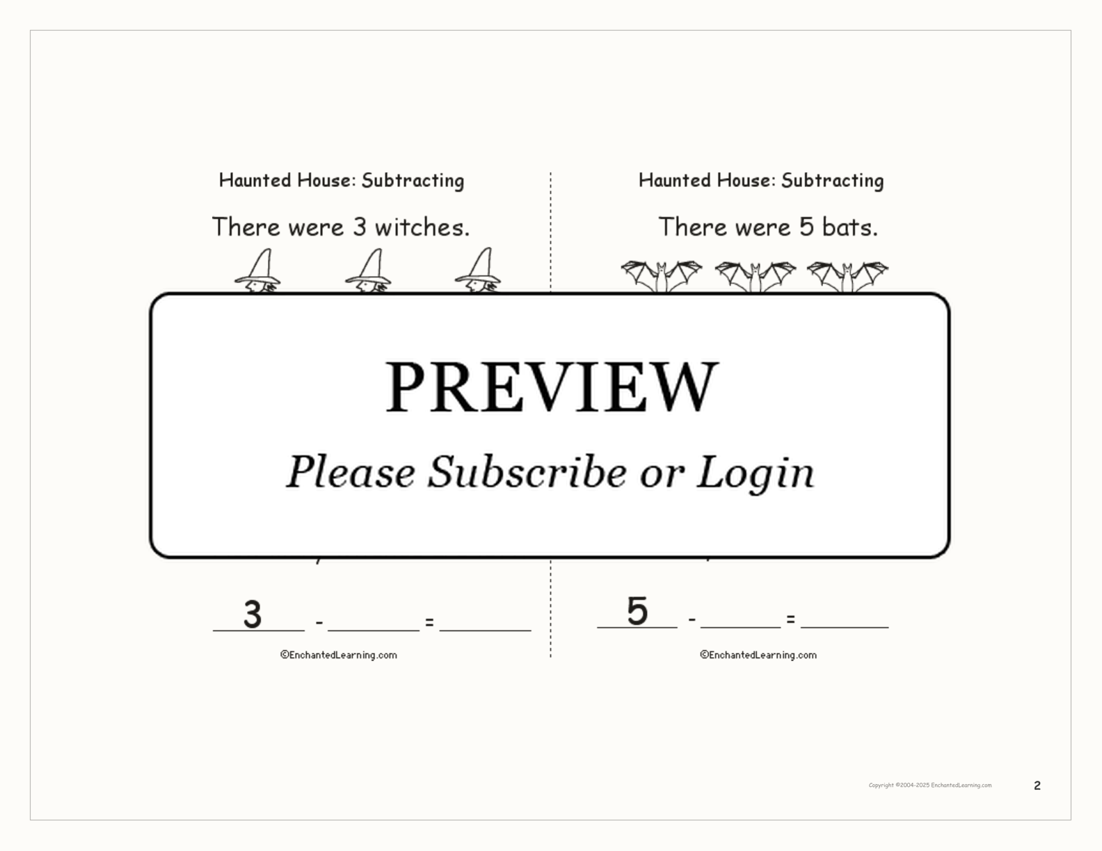 Haunted House: Subtracting interactive printout page 2