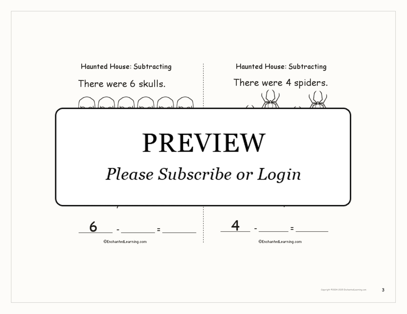 Haunted House: Subtracting interactive printout page 3