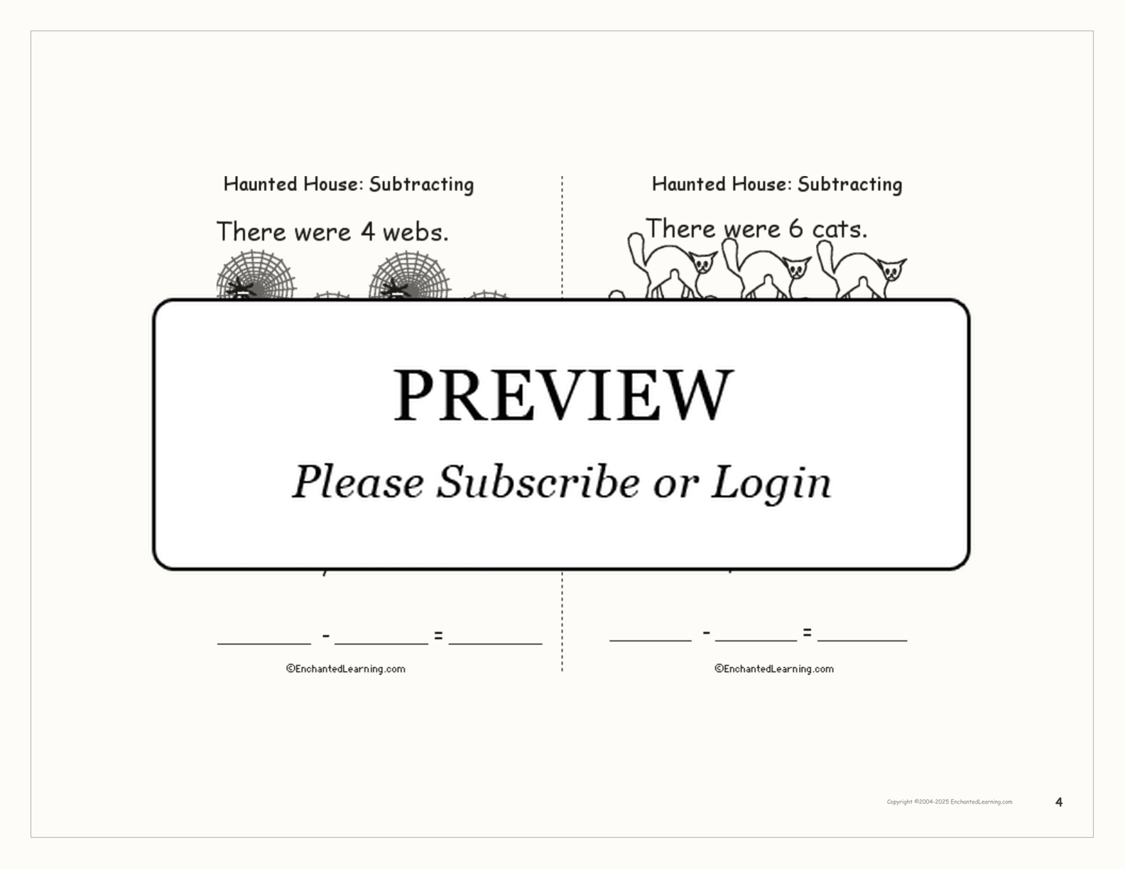 Haunted House: Subtracting interactive printout page 4