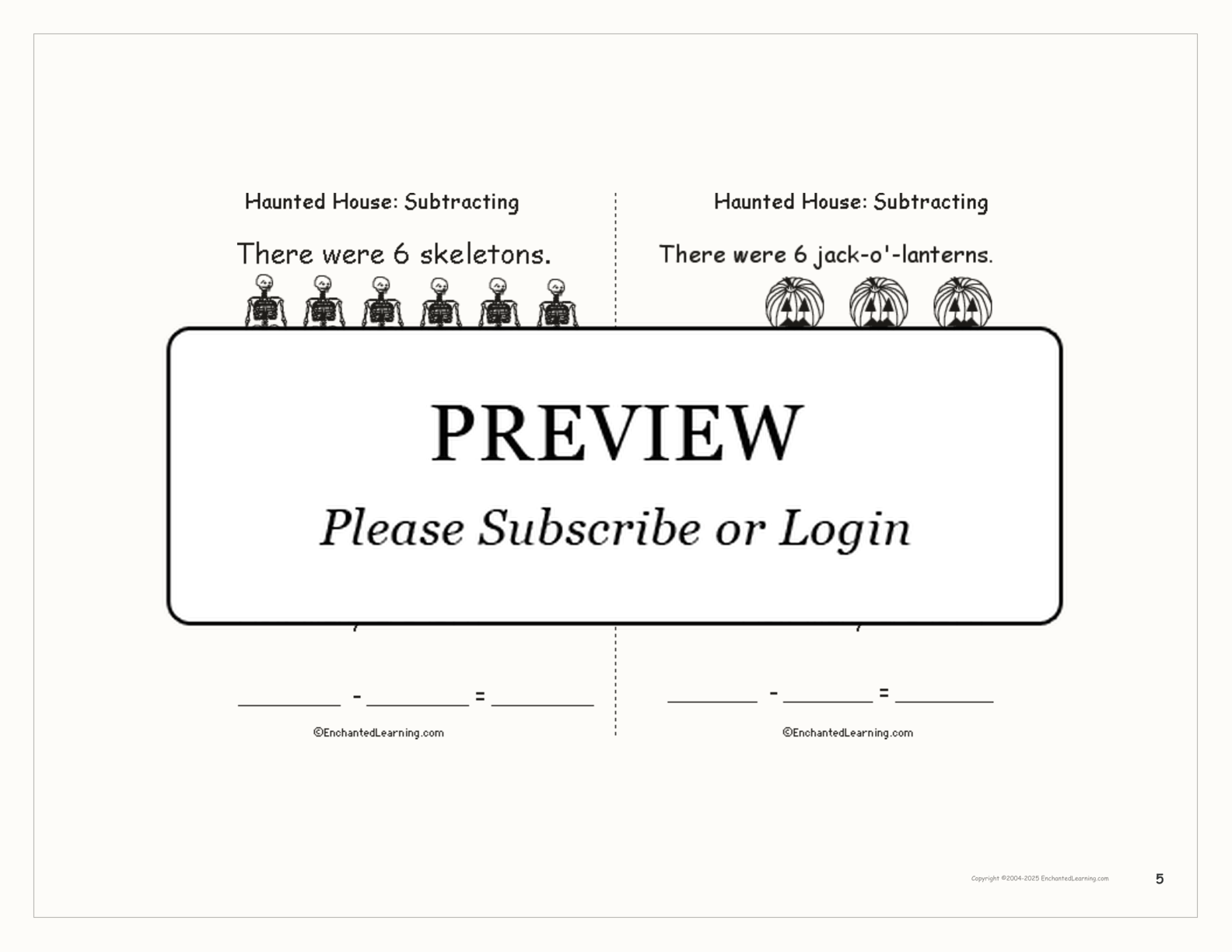 Haunted House: Subtracting interactive printout page 5