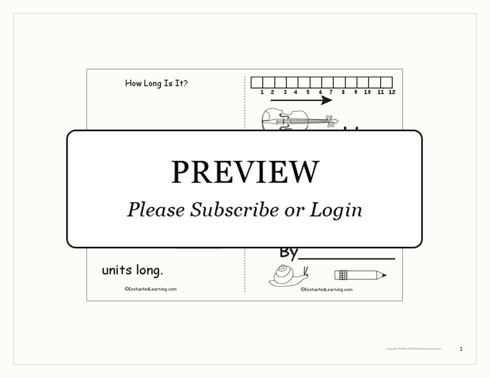 'How Long is it?' Book interactive printout page 1