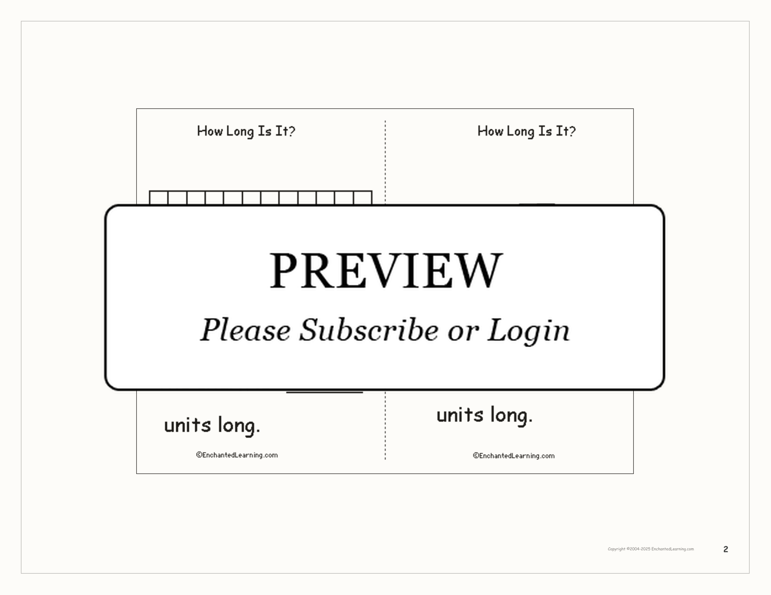 'How Long is it?' Book interactive printout page 2