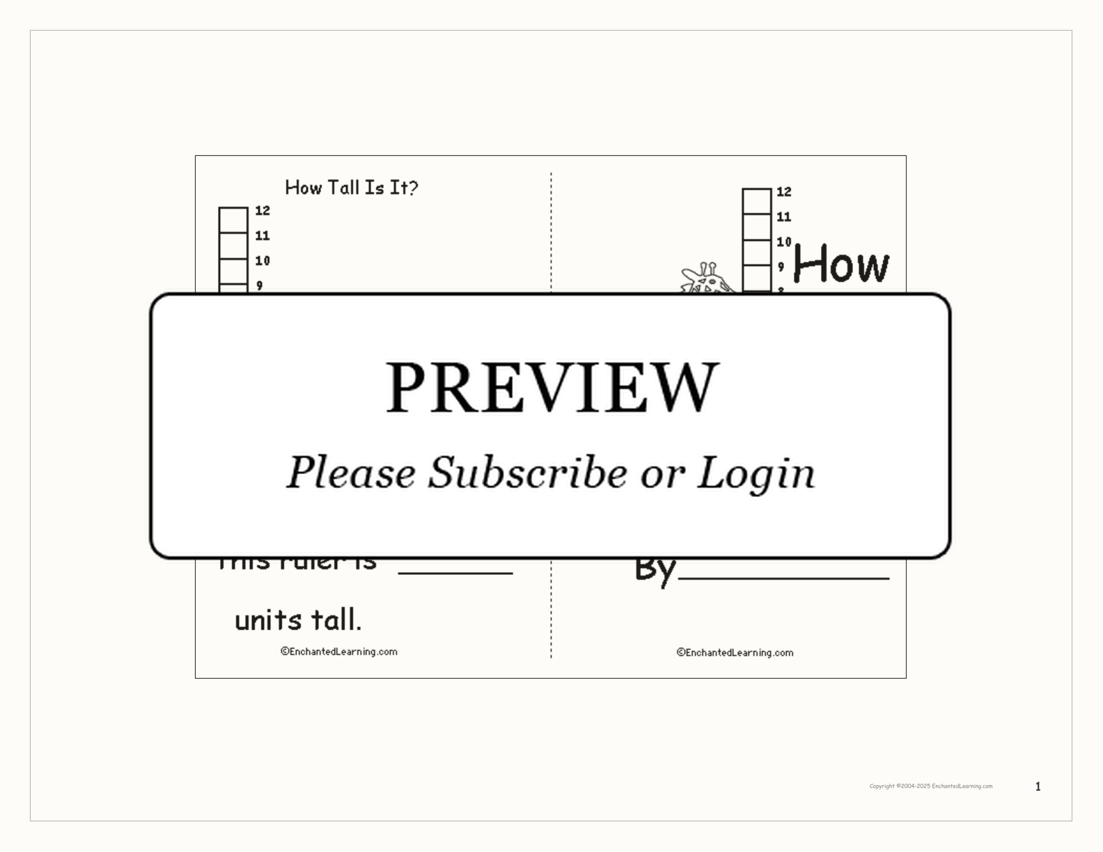 'How Tall Is It?' Book interactive printout page 1