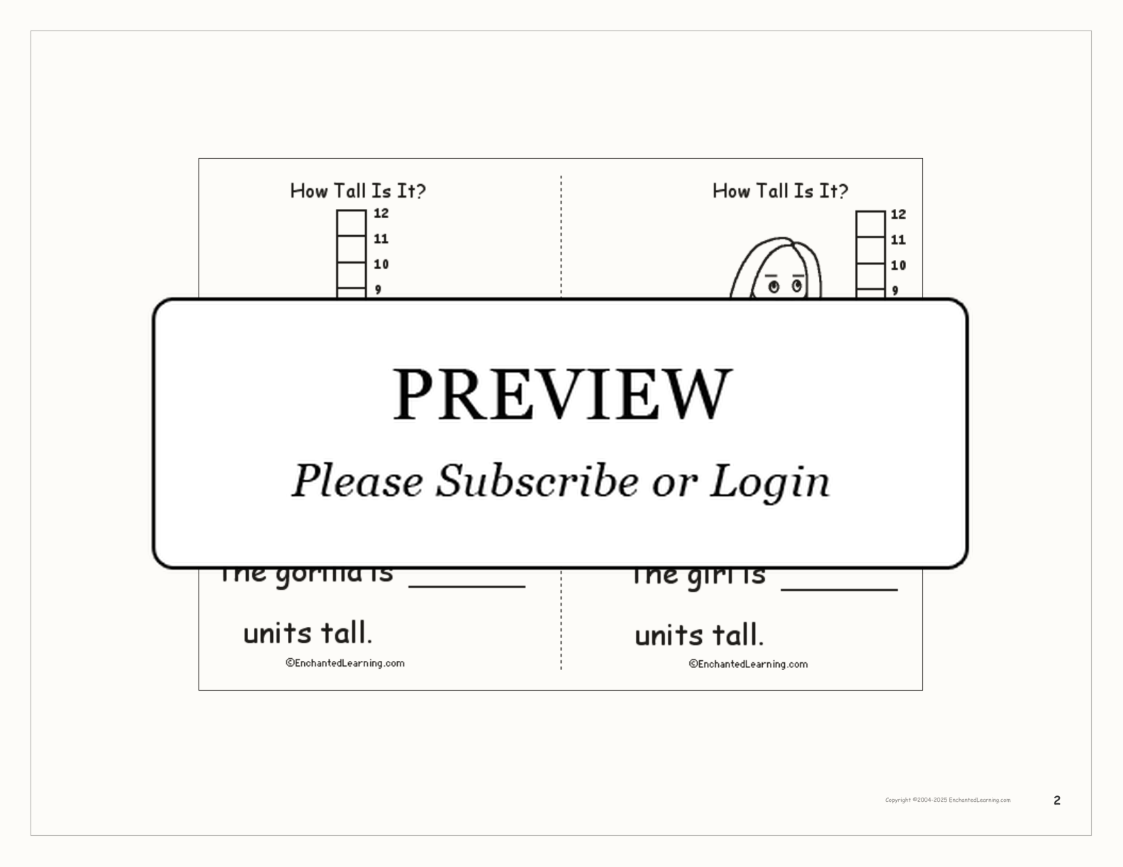 'How Tall Is It?' Book interactive printout page 2