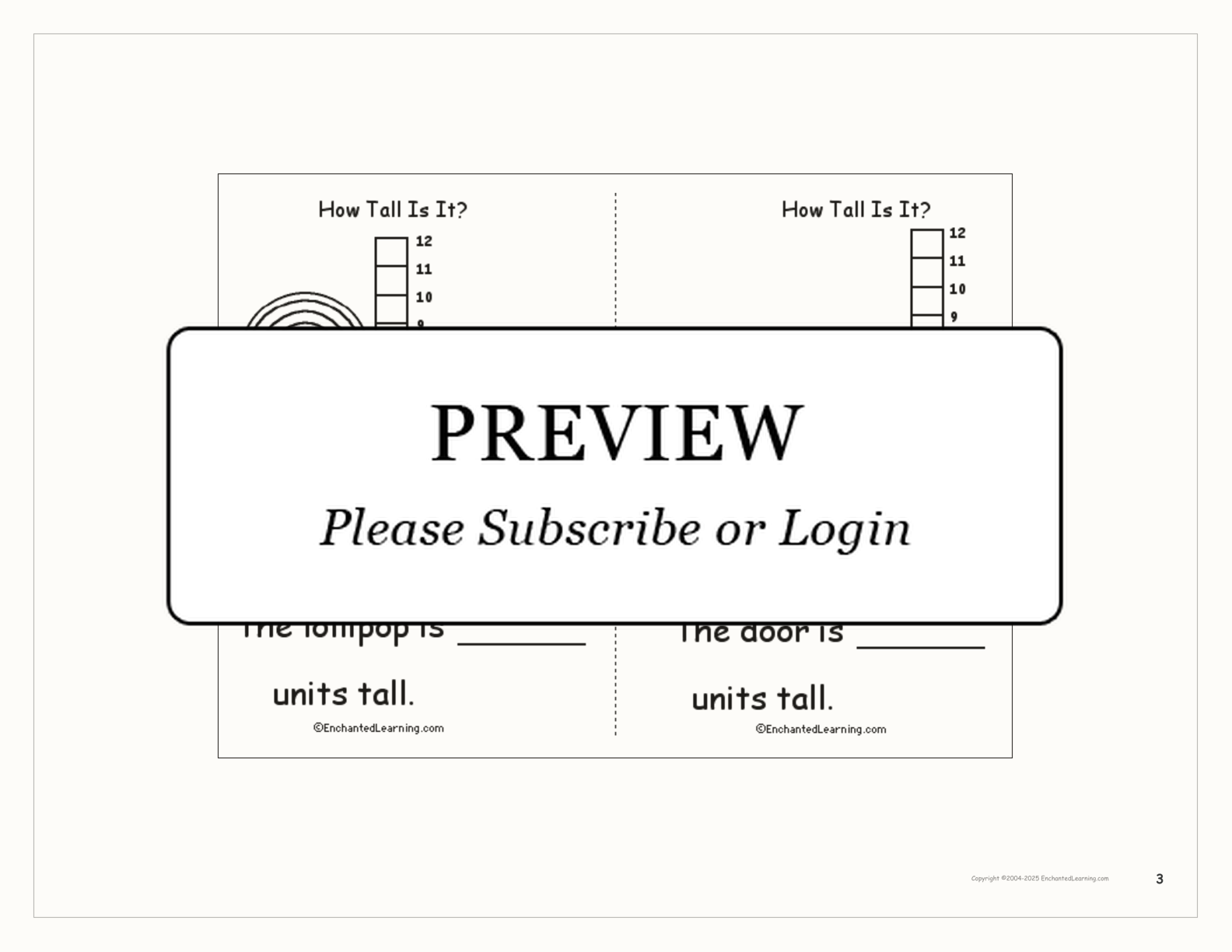 'How Tall Is It?' Book interactive printout page 3