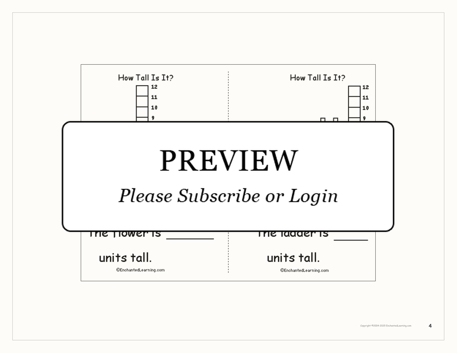 'How Tall Is It?' Book interactive printout page 4