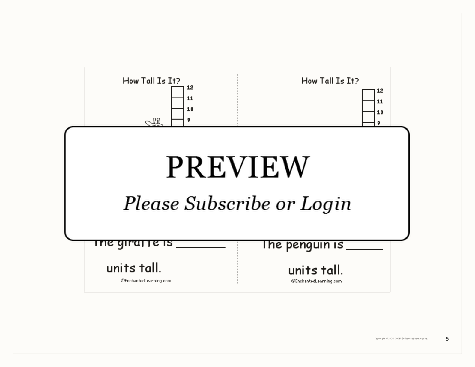 'How Tall Is It?' Book interactive printout page 5