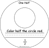 Search result: 'One Half: A Fractions Book: Color half the circle red'
