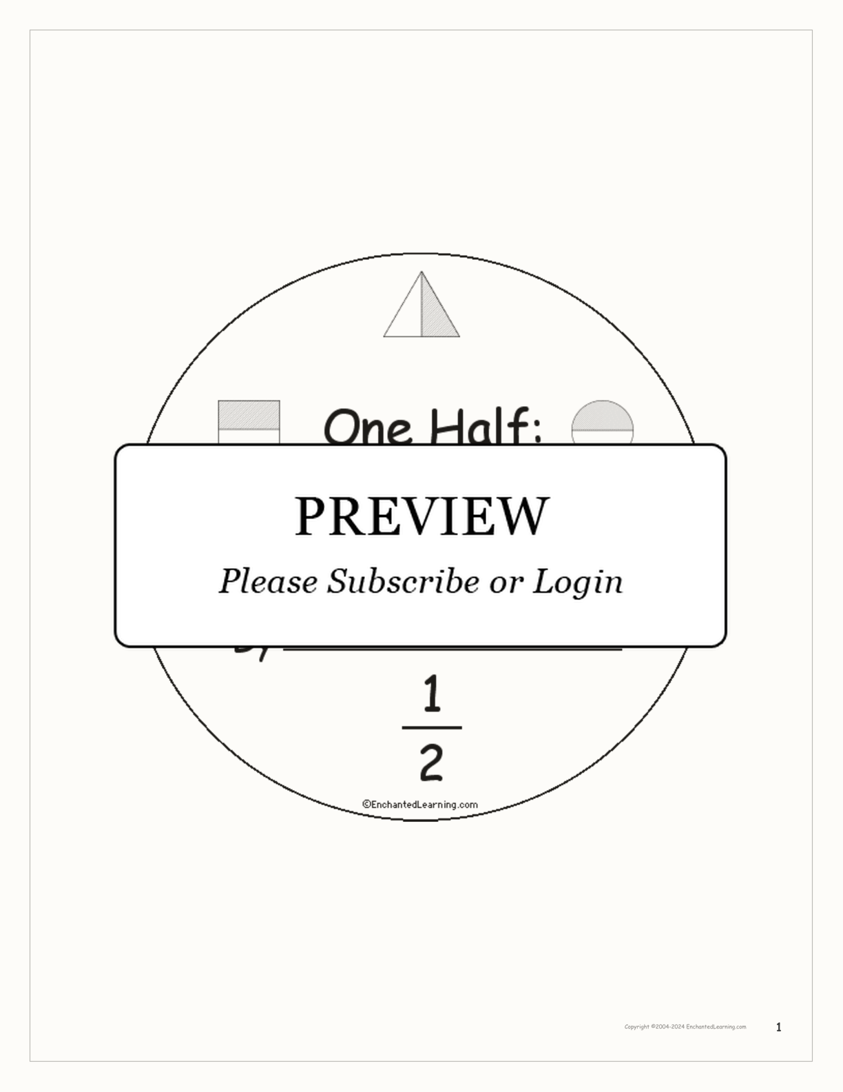 One Half: A Book on Fractions interactive printout page 1