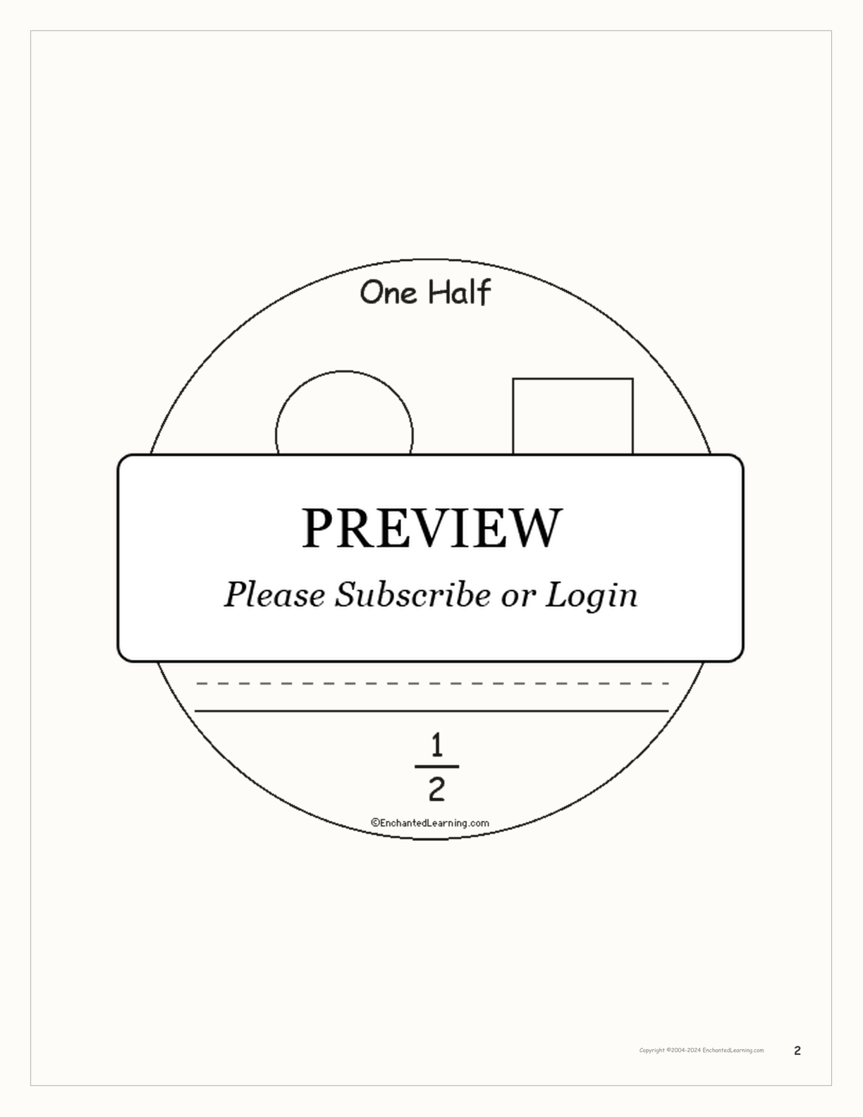 One Half: A Book on Fractions interactive printout page 2