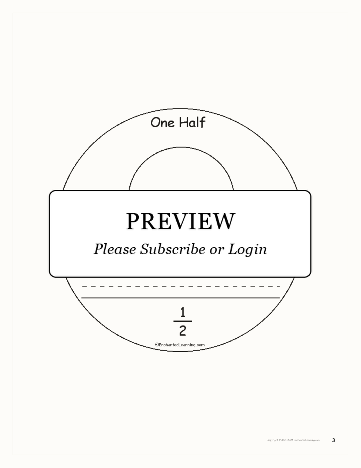 One Half: A Book on Fractions interactive printout page 3
