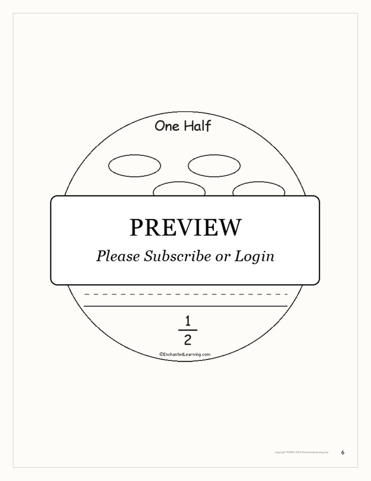 One Half: A Book on Fractions interactive printout page 6