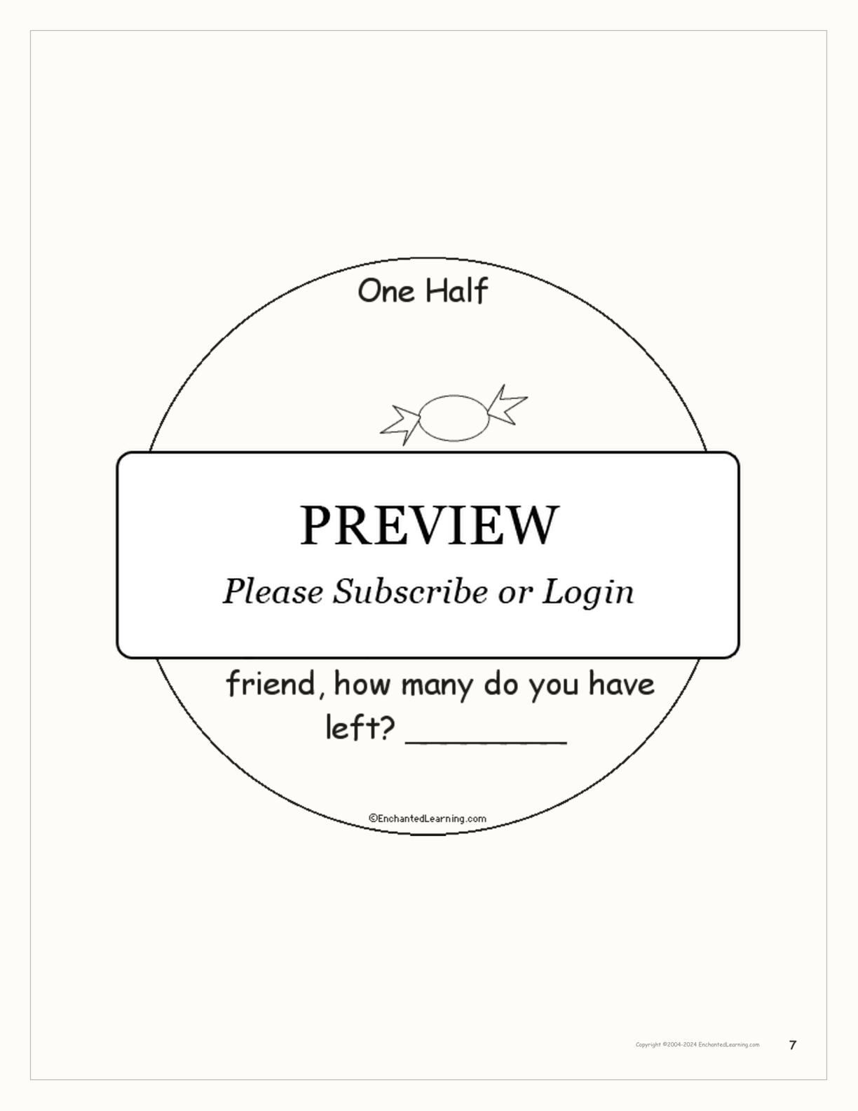 One Half: A Book on Fractions interactive printout page 7