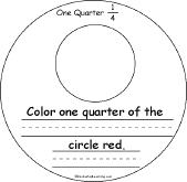 Search result: 'One Quarter: A Fractions Book: Color a quarter of the circle red'