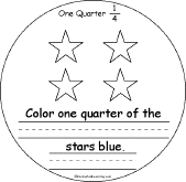 Search result: 'One Quarter: A Fractions Book: Color a quarter of the stars blue'