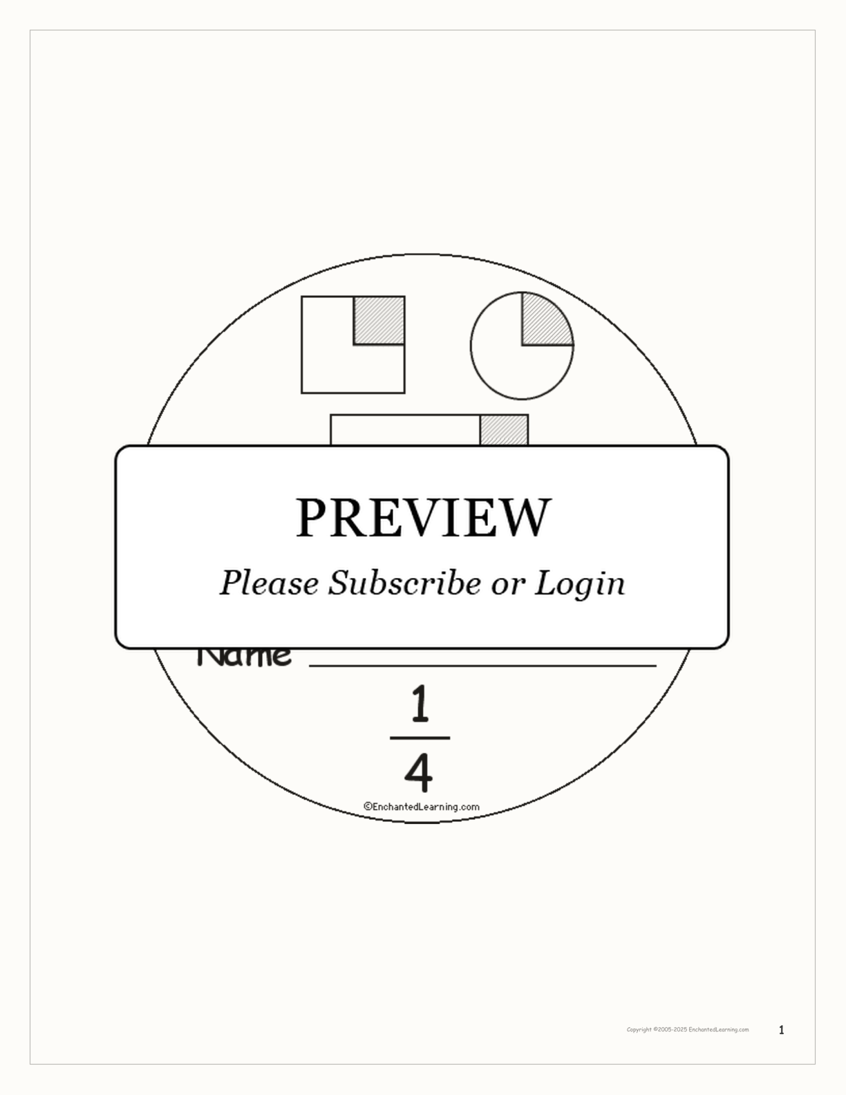 One Quarter: A Book on Fractions interactive printout page 1