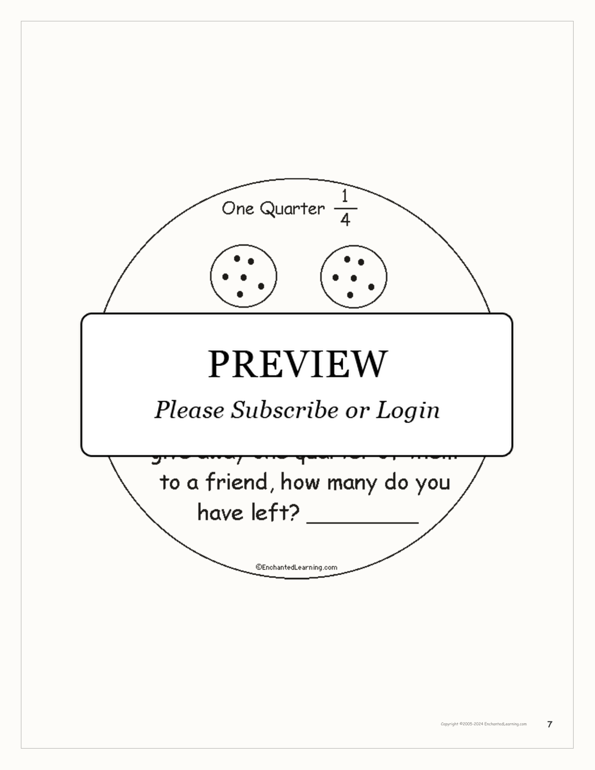 One Quarter: A Book on Fractions interactive printout page 7