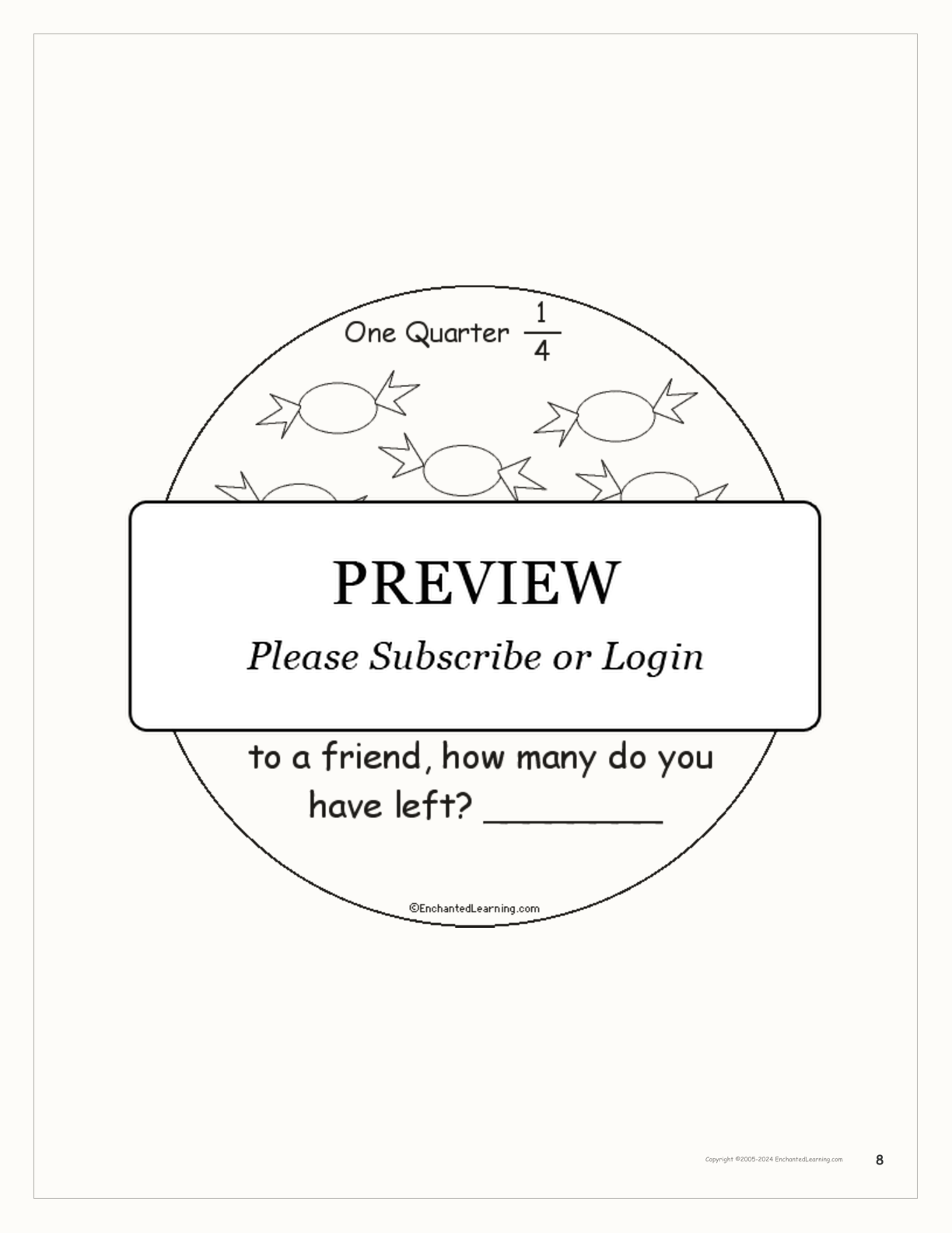 One Quarter: A Book on Fractions interactive printout page 8