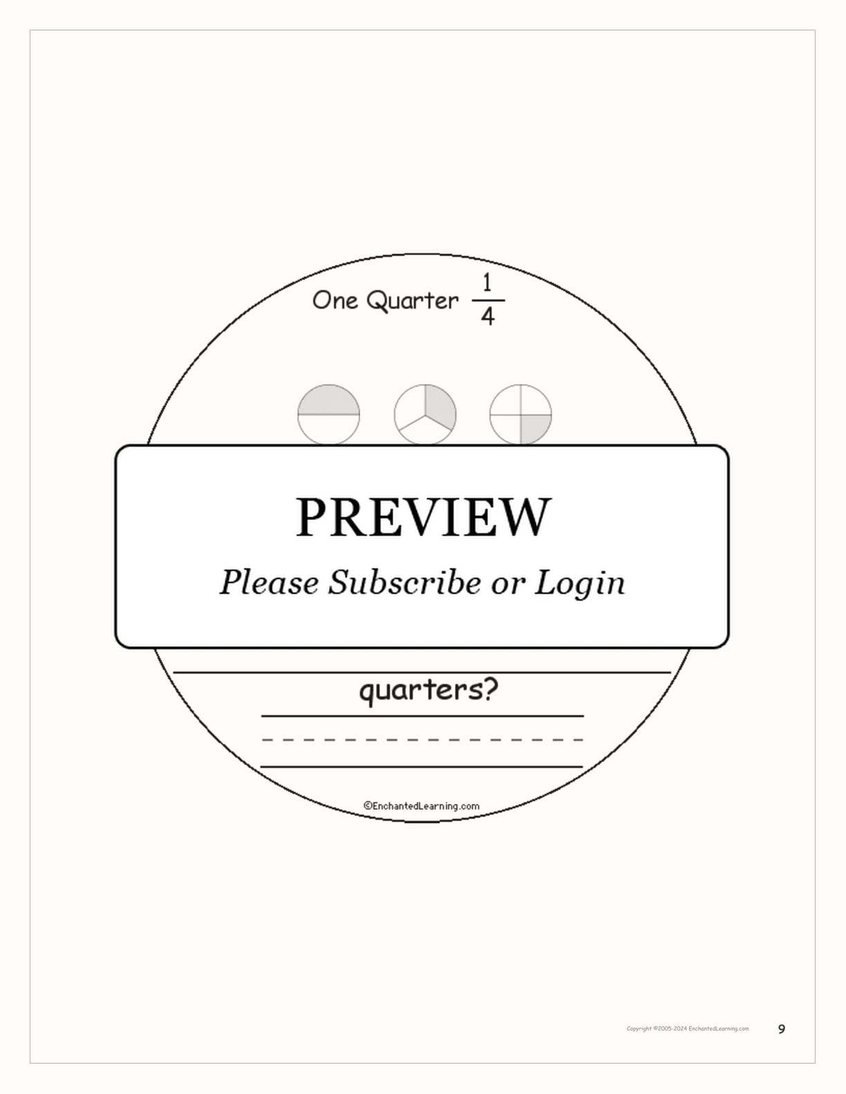 One Quarter: A Book on Fractions interactive printout page 9
