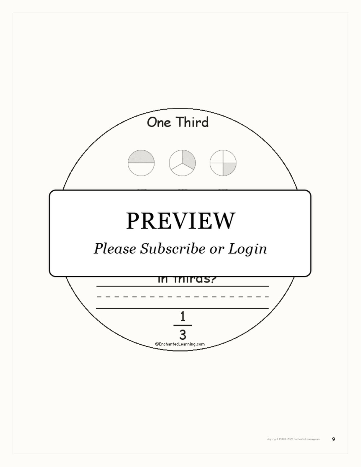 One Third: A Book on Fractions interactive printout page 9